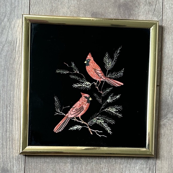 Framed Cardinal Picture Kafka Screened Metal Etching Vintage 
Euc 
Beautiful - Picture 1 of 8